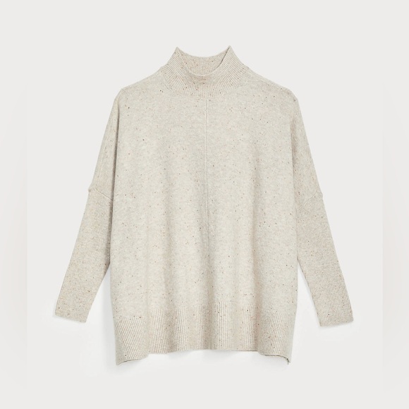 Loft Women’s Soft Stretchy Knit Flecked Rib Trim Swing Poncho Sweater Mock Neck - Picture 1 of 14